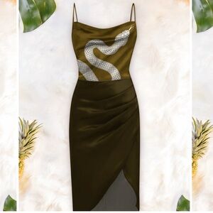 Averie Brown/Olive Green Midi Dress with Snake Print